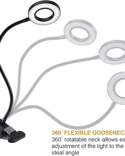Clip Light Reading Lights 48 LED Clamp-on Desk Lamp with 3 Color Modes and 10 Brightness Dimmable, 360 ° Flexible Gooseneck Book Clamp Light for Video Conference Lighting Headboard - LeafyLoom