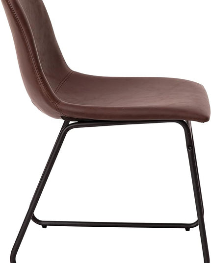 Flash Furniture Butler 18 Inch Commercial Grade LeatherSoft Dining Table Height Chair, Mid-Back Black Sled Base with Dark Brown LeatherSoft Upholstery, Set of 2 - LeafyLoom