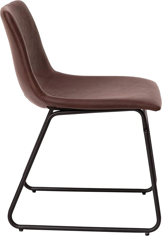 Flash Furniture Butler 18 Inch Commercial Grade LeatherSoft Dining Table Height Chair, Mid-Back Black Sled Base with Dark Brown LeatherSoft Upholstery, Set of 2 - LeafyLoom