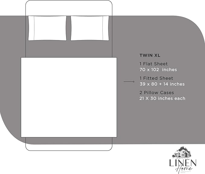 100% Cotton Percale Sheets Twin XL Size, Charcoal, Deep Pocket, 4 Pieces Sheet Set - 1 Flat, 1 Deep Pocket Fitted Sheet and 2 Pillowcases, Crisp Cool and Strong Bed Linen - LeafyLoom