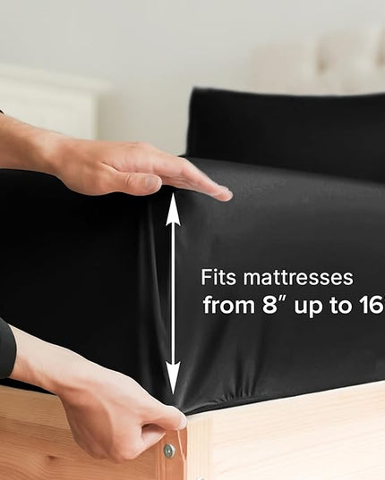 King Size 4 Piece Sheet Set - Comfy Breathable & Cooling Sheets - Hotel Luxury Bed Sheets for Women & Men - Deep Pockets, Easy-Fit, Extra Soft & Wrinkle Free Sheets - Black Oeko-Tex Bed Sheet Set - LeafyLoom