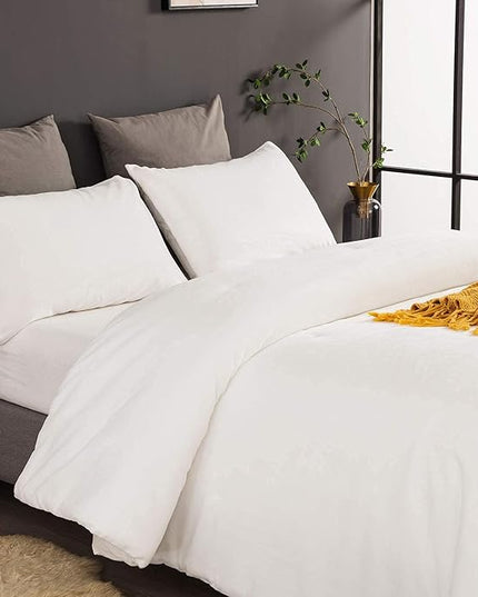 Wellboo White Velvet Comforter Set King Size Fluffy White Bedding Set Women Men Solid White Plush Bedding Comforters Soft Flannel White Blankets Lightweight Fluzzy Micromink Sherpa Shaggy Quilts - LeafyLoom