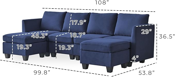 Modern Chenille Fabric U-Shaped 6 Seat Sectional Sleeper Couch with Reversible Chaise Modular Sofa with Storage, Large, Dark Blue - LeafyLoom