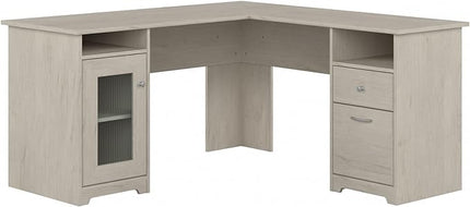 Bush Furniture Cabot 60W L Shaped Computer Desk with Storage in Linen White Oak - LeafyLoom