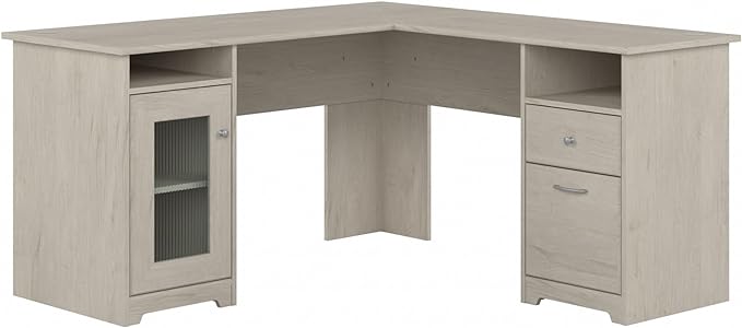 Bush Furniture Cabot 60W L Shaped Computer Desk with Storage in Linen White Oak - LeafyLoom