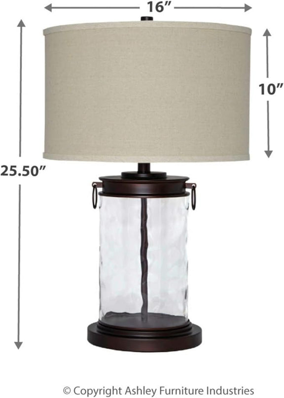 Signature Design by Ashley Tailynn Modern 25.25" Glass Table Lamp with Hardback Shade, Clear - LeafyLoom