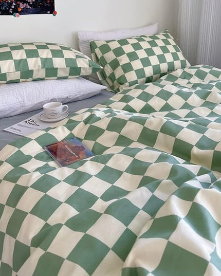 Wellboo Green and White Comforter Sets Twin Women Men Sage Green Checkerboard Grid Bedding Comforters Cotton Boys Girls Modern Grass Green Plaid Checkered Quilts Modern Buffalo Geometric Abstract Bed - LeafyLoom