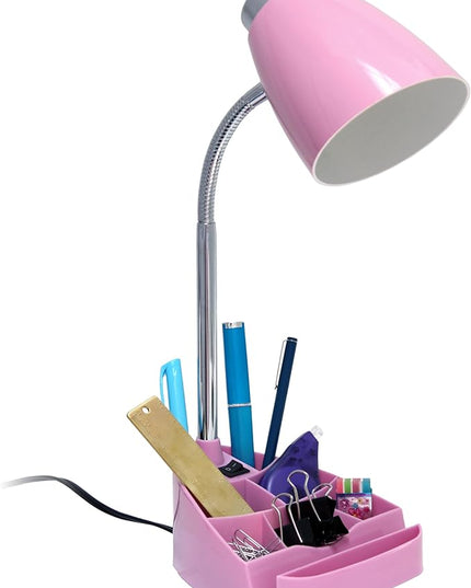Simple Designs LD1067-PNK Compartmental Desk Lamp with iPhone/iPad/Tablet Stand, Bendable Gooseneck, for Office, Living Room, Nightstand, Library, Entryway, Pink - LeafyLoom