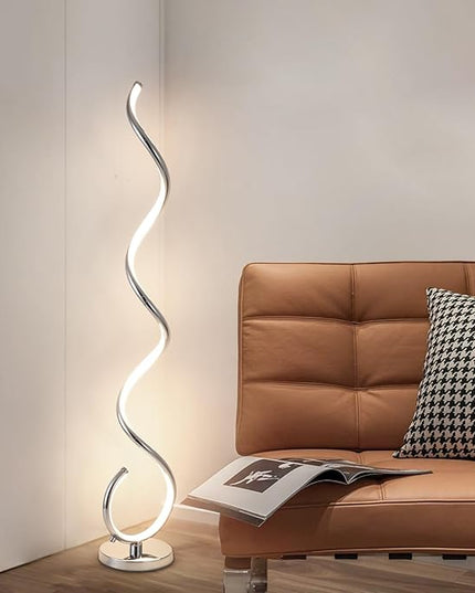 ADISUN LED Modern Floor Lamp for Living Room, Spiral Floor Lamp for Bedroom, 48W Dimmable Floor Lamp for Living Room Office Dining Room-Silver,Remote Control - LeafyLoom