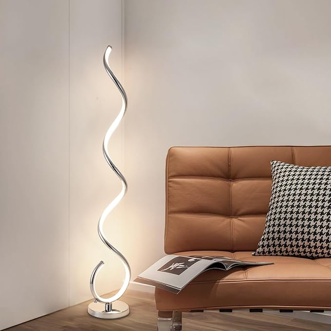 ADISUN LED Modern Floor Lamp for Living Room, Spiral Floor Lamp for Bedroom, 48W Dimmable Floor Lamp for Living Room Office Dining Room-Silver,Remote Control - LeafyLoom