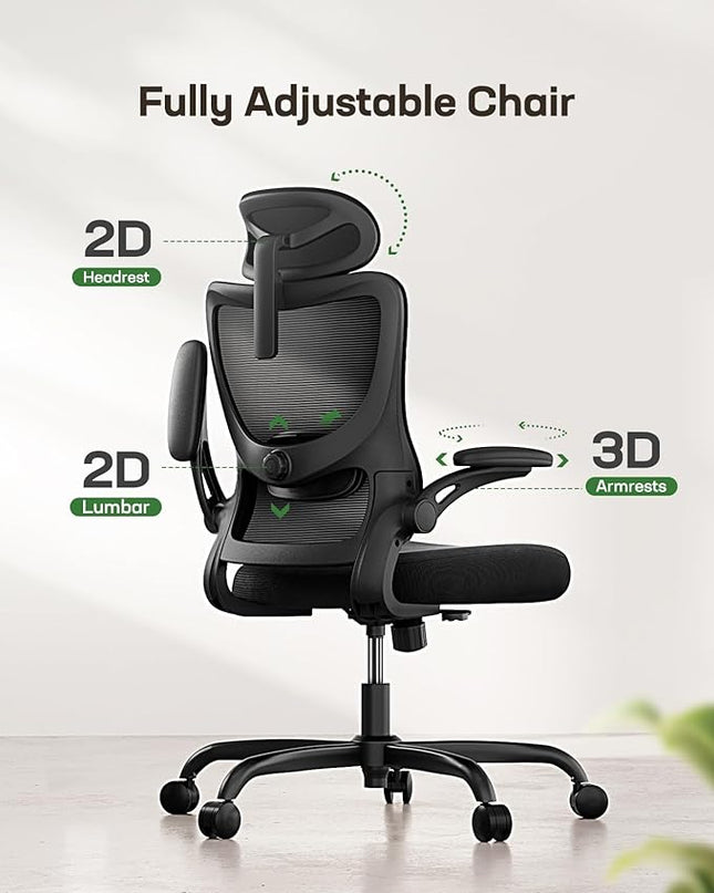 Marsail Ergonomic Office Chair: Office Computer Desk Chair with High Back Mesh and Adjustable Lumbar Support Rolling Work Swivel Task Chairs with Wheel 3D Armrests and Headrest - LeafyLoom
