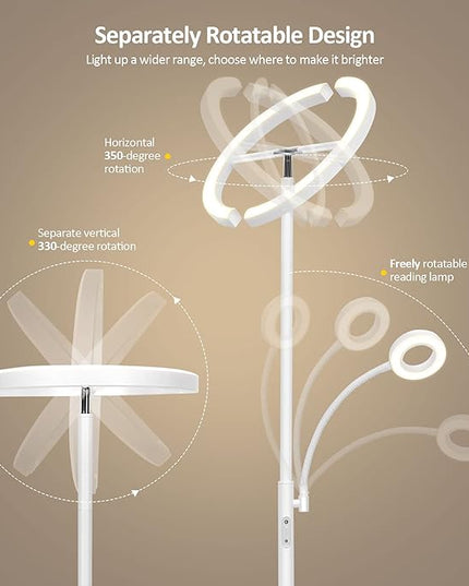 FIMEI Split Floor Lamp with Reading Light, Modern Bright LED Rotatable Standing Lamp with Stepless Dimming and 3000K-6000K Color for Living Room Bedroom Office, Touch and Remote Control, White - LeafyLoom