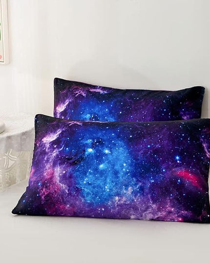 7PCS Purple Comforter Sets Queen,Girls Galaxy Comforter Queen,Girls Bed Sets Queen,Bed in a Bag with Flat Sheet and Fitted Sheet,Pillowcases,Cushions for Girls,Galaxy Bedding Sets - LeafyLoom