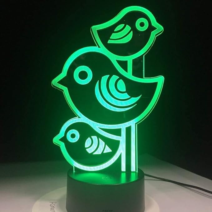 Lovely Little Birds 3D Night Lights,USB Charging LED Table Lamp Kid's Room Decors Optical Illusion 3D Arts Bedside Lamp Gifts for Kids Decor Gifts for Baby Son Daughter or Grand Daughter - LeafyLoom