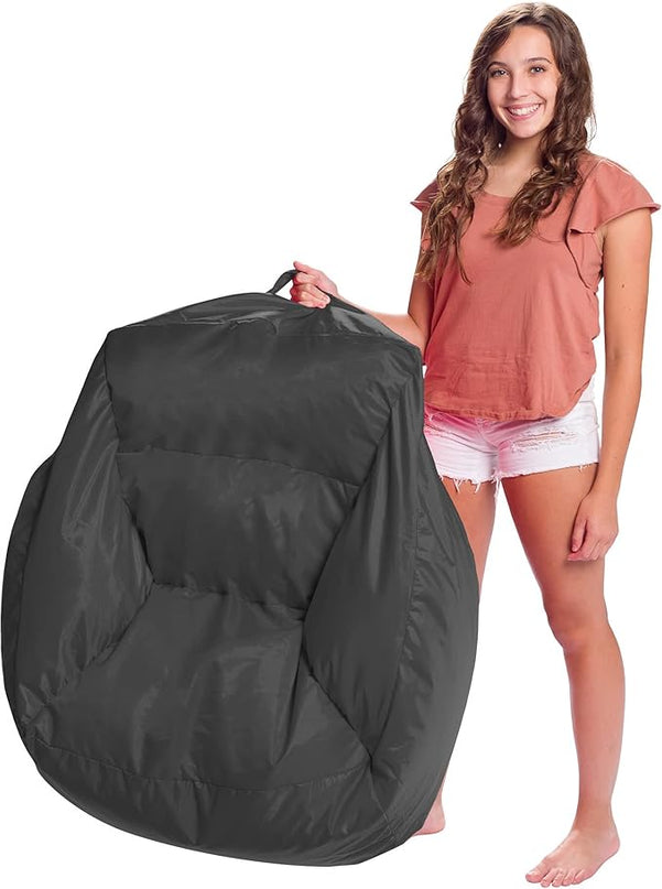 Posh Creations Structured Comfy Seat for Playrooms and Bedrooms, Large Bean Bag Chair, Coronado Chair, Charcoal Gray - LeafyLoom