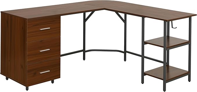 Techni Mobili L Shaped Desk - Two-Toned Computer Desk with Drawers & Storage Shelves - Simple Modern Furniture & Home Office Space Corner Table for Work & Writing - LeafyLoom