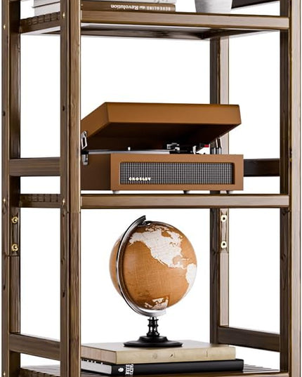 Bamboo Book Shelf, Tall Narrow Bookcase, Bathroom shelving Unit 5 tier Floor Standing Adjustable Bookshelf for Small Spaces, Walnut - LeafyLoom