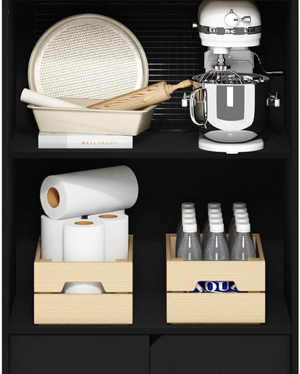 Furinno Jaya Kitchen Storage Shelf with Cabinet, Americano - LeafyLoom