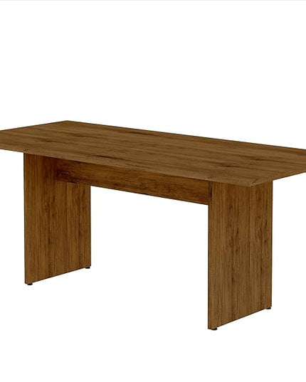 Manhattan Comfort Nomad Dining Table for 4 to 6, Modern Rustic Farmhouse Statement Furniture Piece with Protouch Wood Grain Finish, Sturdy H-Base Pedestal Design, Easy Assembly, 67.91", Nature - LeafyLoom