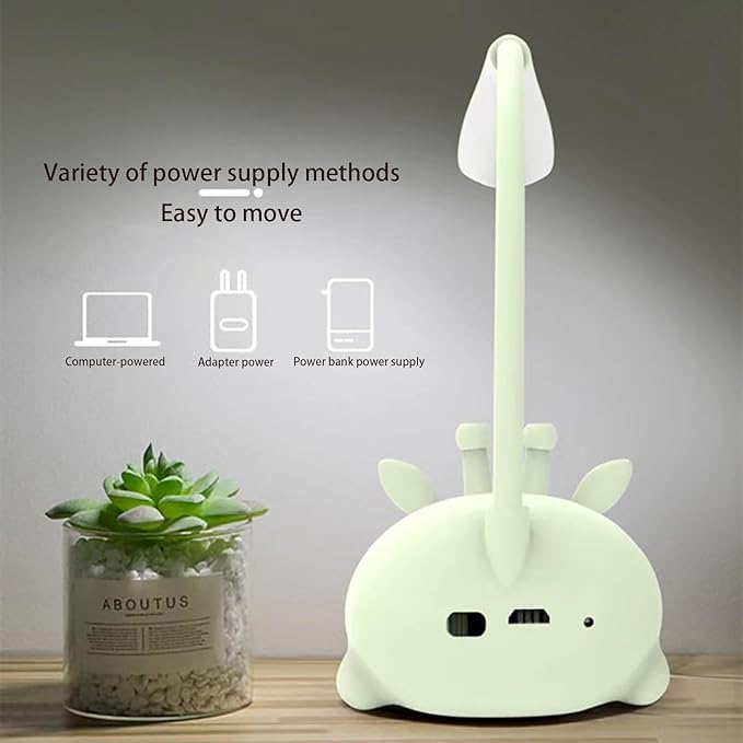 Cute Deer Lamp USB Rechargeable Reading Light,LED Desk Lamp for Kids, Portable LED Table Light, Flexible Gooseneck Eye-Care Cartoons Small Desk Lamp Girls Gifts (Green) - LeafyLoom