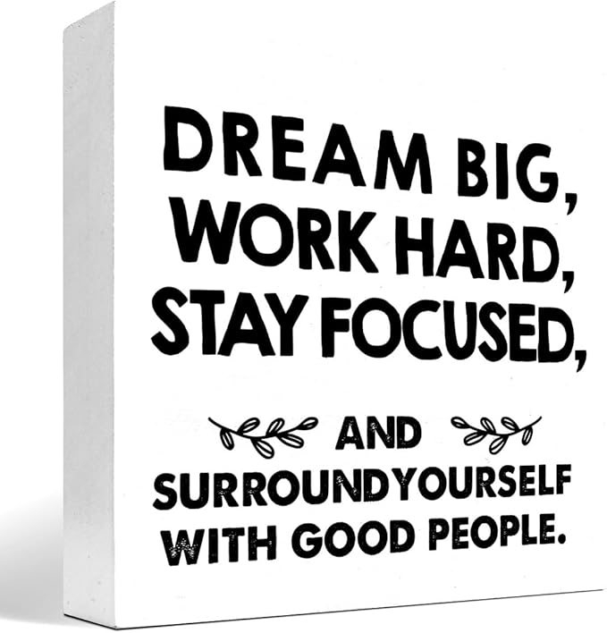 Motivational Wood Box Sign Desk Decor,Dream Big Work Hard Stay Focused Wood Plaque Signs,Rustic Positive Wooden Block Sign Decor for Office Workplace Classroom Shelf Table Decoration C1077 - LeafyLoom