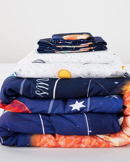 ADASMILE A & S Solar System Comforter Set Twin Outer Space Comforter for Kids 6 Pcs Bed in A Bag Twin Comforter Set for Boys Space Bed Set Galaxy Comforter with Star Moon Sheets for Kids Home Decor - LeafyLoom