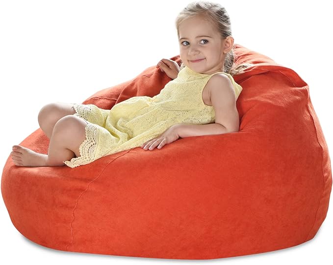 YuppieLife Kids Storage Bean Bag Cover（No Filling） Toy Organizer|Carrying Handle Sofa|Available for Kids and Teenager|Cuddle Chair|Machine Washable and Durable（27'',OrangeRed） - LeafyLoom