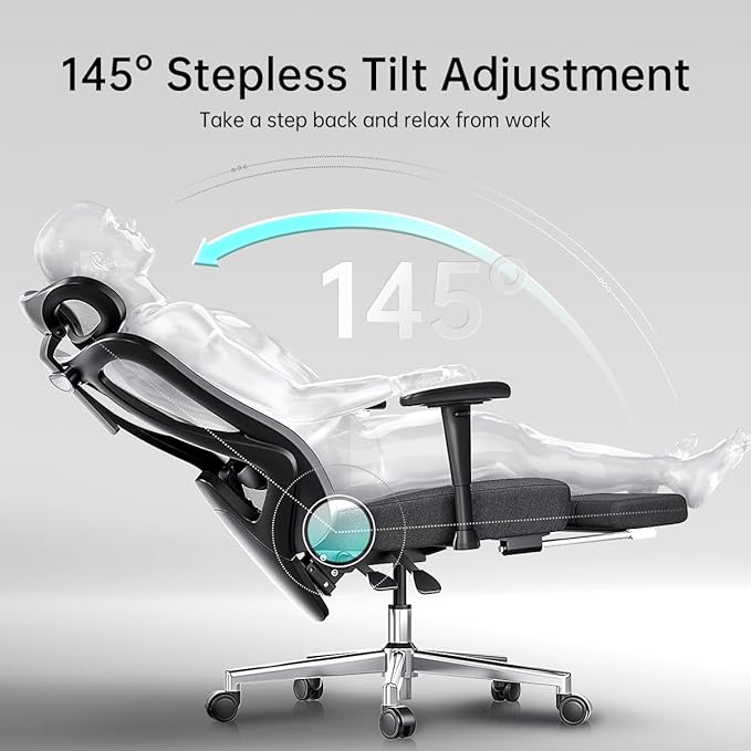 Hbada P3 Ergonomic Office Chair with 2D Adjustable Armrest, Office Chair with 2D Adjustable Lumbar Support, Computer Chair with Tilt Function, Desk Chair with Footrest Black - LeafyLoom