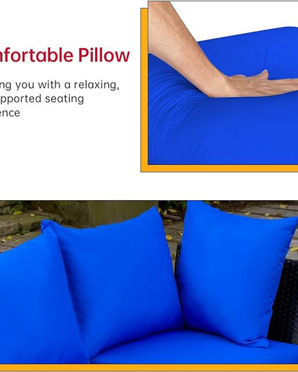 FDW 5 Pieces Patio Furniture Sets Outdoor Sectional Sofa Wicker Chair Rattan Conversation Set for Outdoor Backyard Porch Poolside Balcony Garden Furniture with Coffee Table,Blue Cushion - LeafyLoom