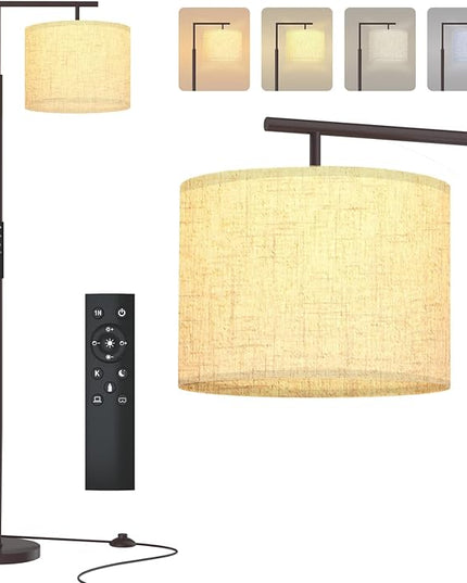 PESRAE Floor Lamp for Living Room, LED Floor Lamp with Remote Control, 4 Color Temperature LED Bulb Included, Modern Standing lamp with Linen Lampshade for Bedroom,Brown - LeafyLoom