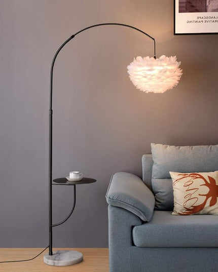 White Feather Floor Lamp with Table, Great Floor Light Height Adjustable (Black) - LeafyLoom