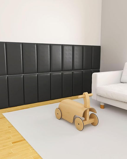 Peel and Stick Headboard for Twin and king in Black Headboard panels for wall, 3D Anti-Collision Wall Panel, Self-Adhesive Bedroom/Living Room Upholstered Wall Panel (6 Panels/11.8" x 23.6") - LeafyLoom