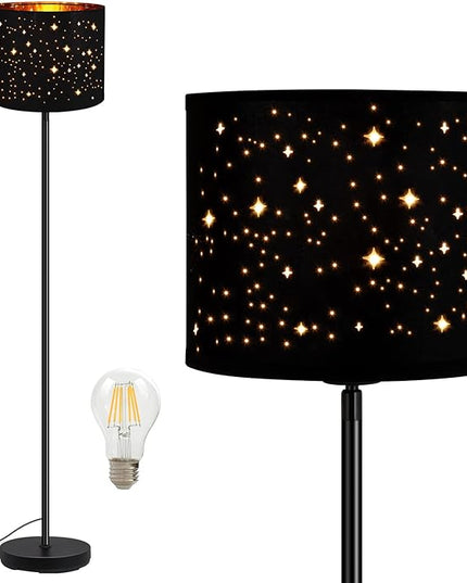BoostArea Floor Lamp, Standing Lamp, 6W LED Floor Lamps with Black Lampshade, 2700K, Foot Switch, E26 Socket, 58" Tall Metal Pole Lamp, Simple Floor Lamps for Living Room/Bedroom/Farmhouse, Star - LeafyLoom