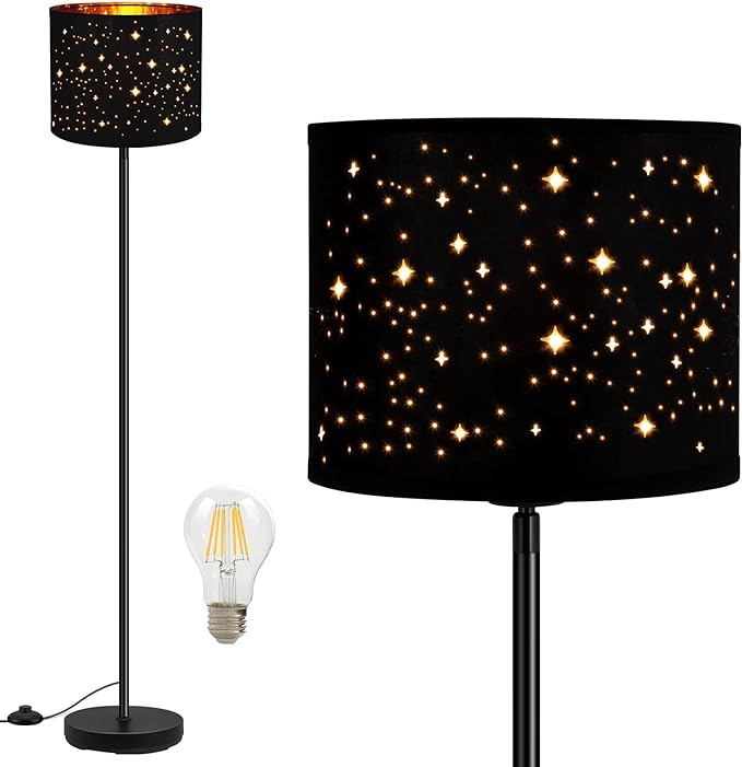 BoostArea Floor Lamp, Standing Lamp, 6W LED Floor Lamps with Black Lampshade, 2700K, Foot Switch, E26 Socket, 58" Tall Metal Pole Lamp, Simple Floor Lamps for Living Room/Bedroom/Farmhouse, Star - LeafyLoom