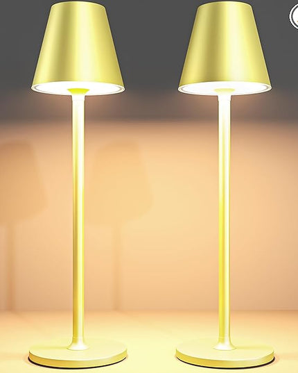 2Pack LED CordlessTable Lamp,4000mAh Rechargeable Battery Desk lamp,3 Level Brightness Night Light, Simple Design, for Couple Dinner/Coffee Table/Restaurant/Bedroom(Champagne gold 2Pack) - LeafyLoom