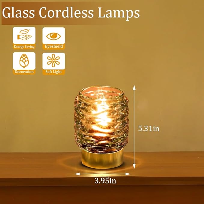 Battery Operated Lamp with Timer,Glass Cordless Lamps with LED Bulb,Decorative Lights for Living Room Bedroom Tabletop Entryway Centerpiece Gift (Brown) - LeafyLoom