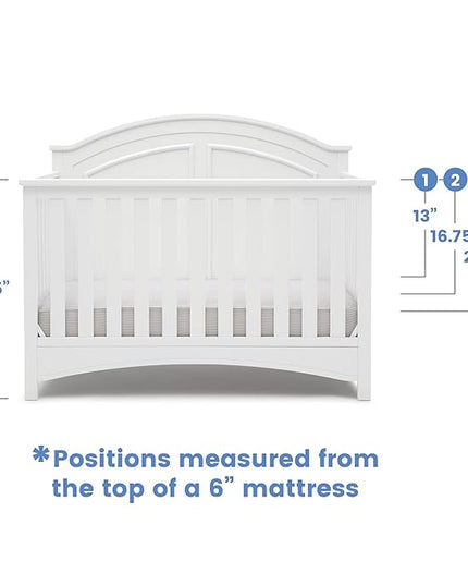 Delta Children Perry 6-in-1 Convertible Crib - Greenguard Gold Certified, Bianca White + Simmons Kids Radiant Sky Dual Sided Baby Crib Mattress and Toddler Mattress (Bundle) - LeafyLoom