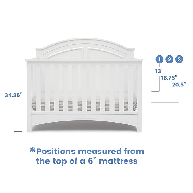 Delta Children Perry 6-in-1 Convertible Crib - Greenguard Gold Certified, Bianca White + Simmons Kids Radiant Sky Dual Sided Baby Crib Mattress and Toddler Mattress (Bundle) - LeafyLoom