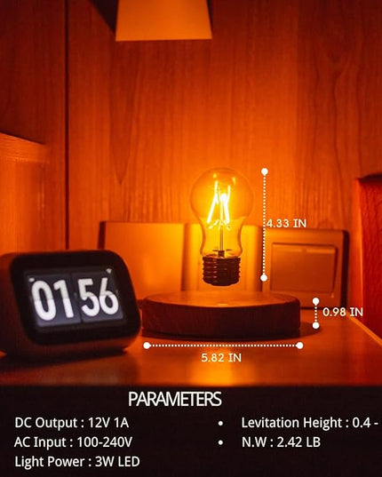 Levitating Bulb Lamp Magnetic Floating Lamp Light Desk Lamp Night Light Table LED for Unique Gifts, Room Decor, Night Light, Home Office Decor Desk Tech Toys (Round-Dark Brown Base) - LeafyLoom