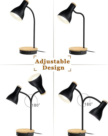 Metal Desk Lamp Wireless Charging Table Lamp Touch Reading Lights Arc Desk Lamps for Bedroom, 3 Way Dimmable Bedside Lamp with USB Charging Ports, Reading Lamp for Study Room and Office (Black-02) - LeafyLoom