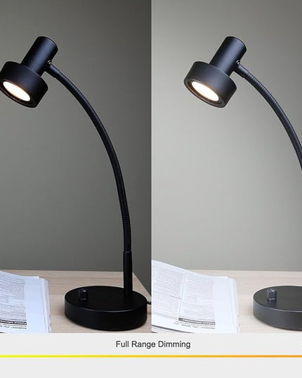 O’Bright Dimmable LED Desk Lamp with USB Charging Port (5V/2A), Full Range Dimming LED, Table Lamp with USB Charger, Flexible Gooseneck, Office Desk Lamp/Bedside Lamp, Vintage Design (Black) - LeafyLoom