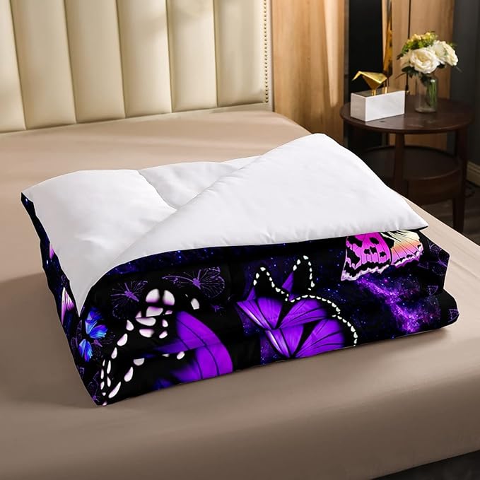 Erosebridal Butterfly Comforter Set Starry Sky Galaxy Comforter Blue Purple Butterfly Bedding Sets Full for Kids Girls Teens Women Bed,Aesthetics Butterflies Quilt Duvet Set 2 Pillow Cases Room Decor - LeafyLoom