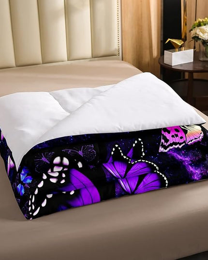 Erosebridal Butterfly Comforter Set Starry Sky Galaxy Comforter Blue Purple Butterfly Bedding Sets King for Kids Girls Teens Women Bed,Aesthetics Butterflies Quilt Duvet Set 2 Pillow Cases Room Decor - LeafyLoom