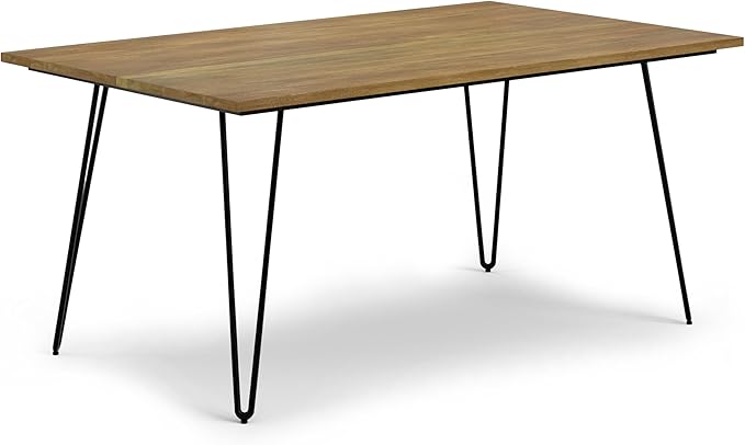 SIMPLIHOME Hunter SOLID MANGO WOOD and Metal Rectangle Industrial Table for The Dining Room, 66 inch, Light Brown - LeafyLoom