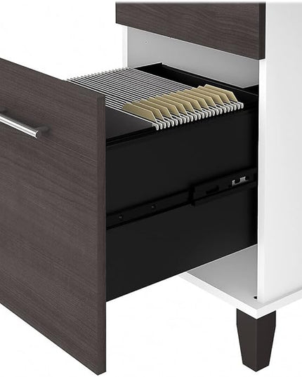 Bush Furniture Somerset 72W 3 Position Sit to Stand L Shaped Desk with Hutch in White and Storm Gray - LeafyLoom