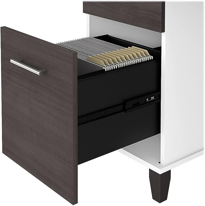 Bush Furniture Somerset 72W 3 Position Sit to Stand L Shaped Desk with Hutch in White and Storm Gray - LeafyLoom