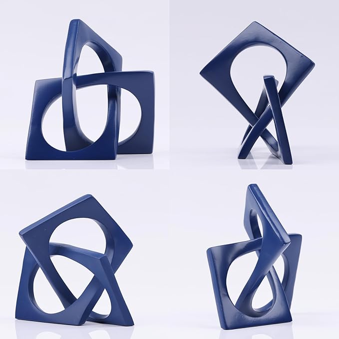 DOVDOV Geometric cube blue knot decorations, geometric sculptures, modern home decorations for home decor accents, dining tables, bookcases, consoles, entryway tabletop centrepieces - LeafyLoom