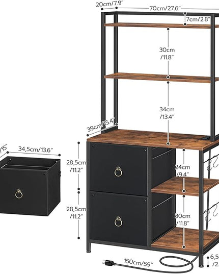 HOOBRO File Cabinet, Filing Cabinet with Charging Station, office cabinet with Bookshelf and Open Storage Shelf, for Home Office, A4/Letter Size, Nonwovens Drawer, Black and Rustic Brown BFK70UWJ01 - LeafyLoom