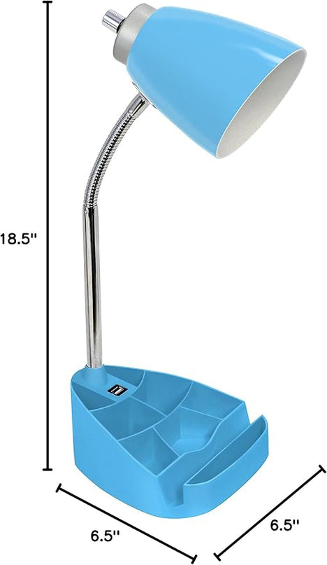 Simple Designs LD1056-BLU Gooseneck Organizer Desk Lamp with iPad/Tablet Stand or Book Holder and USB Port, Blue - LeafyLoom