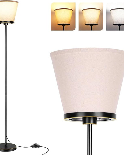 Led Floor Lamp for Bedroom, Black Floor Lamp Standing Lamp for Living Room Reading Office, 3 Color Temperatures 68 inch Tall Floor Lamp. 15W Bulb Included. - LeafyLoom